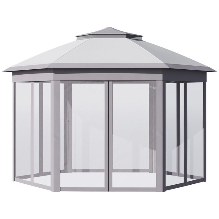 13'x11' Pop Up Gazebo, Double Roof Canopy Tent with Mesh Sidewalls, Height Adjustable and Carrying Bag, Event Tent for Patio Backyard, Grey