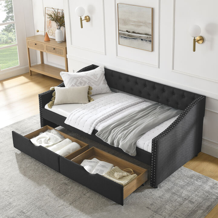 Nadcun Linen Upholstered 2 Storage Drawers Daybed