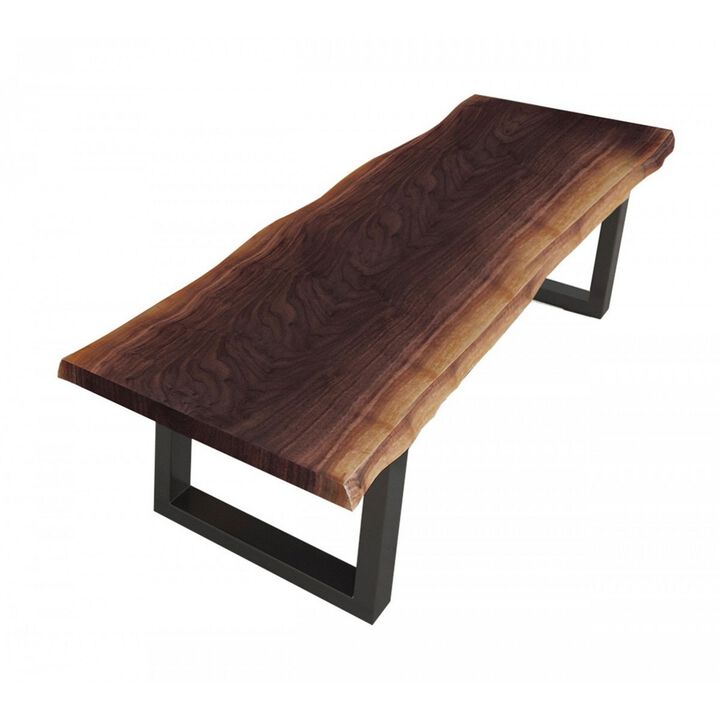 Wooden Dining Bench with Live Edges and Sled Base, Brown-Benzara