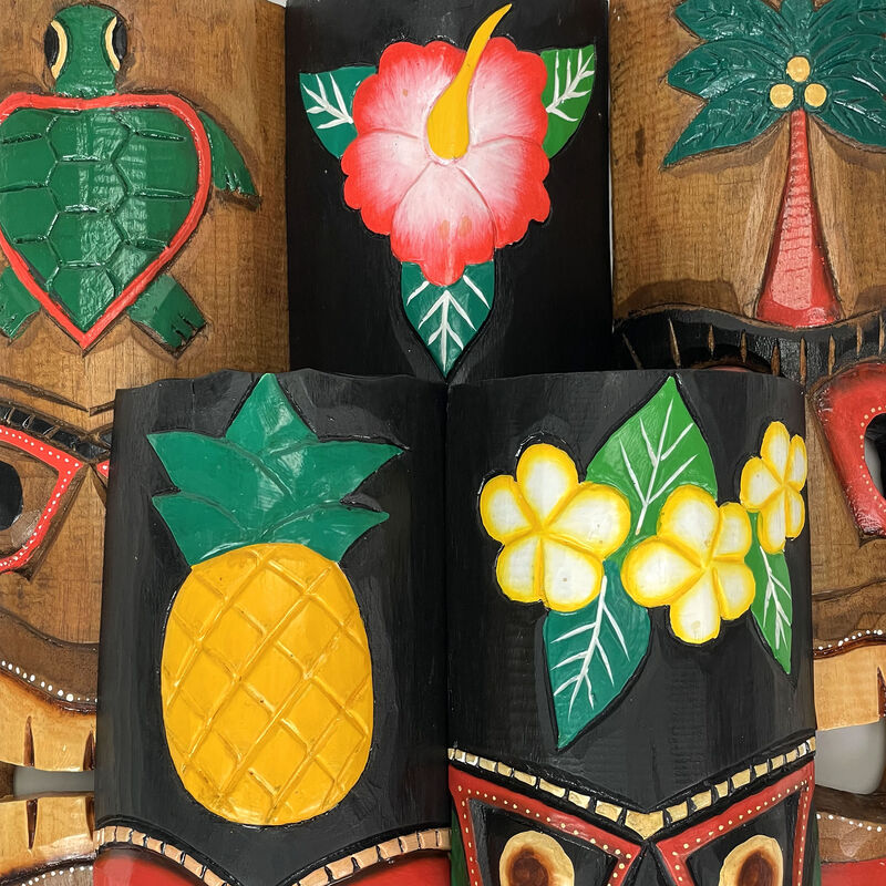 Set of 5 Colorful Tropical Polynesian Style Wooden Tiki Wall Masks 20 Inch image number 2