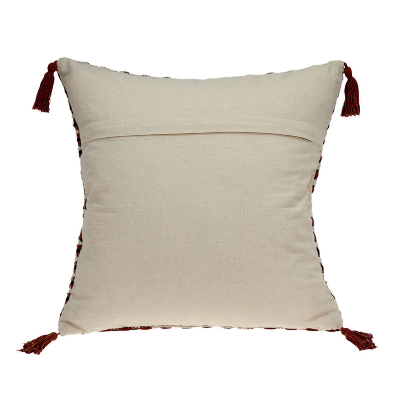HomeRoots 20" Red and Black Cotton Throw Pillow with Tassels image number 3