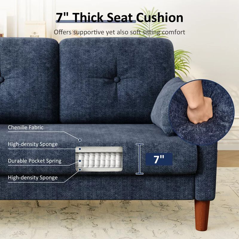 Vipbear 48" Chenille Loveseat Sofa for Small Spaces &ndash; 2-Seater Couch with Deep Seat, Side Pocket image number 3