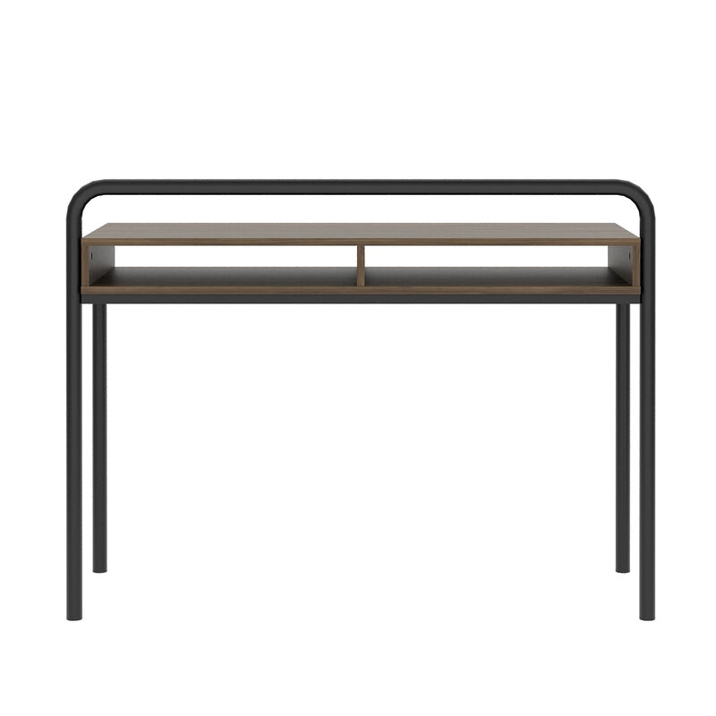 HomeRoots 46" Walnut and Black Wood and Steel Writing Desk image number 2
