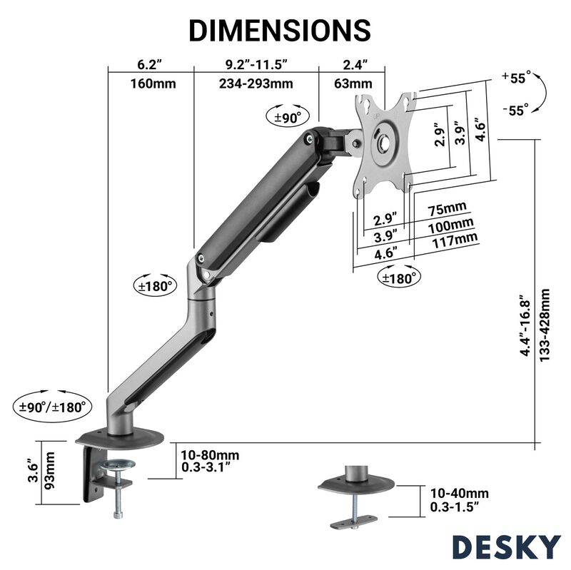Desky Single Spring Eco Monitor Arm image number 7