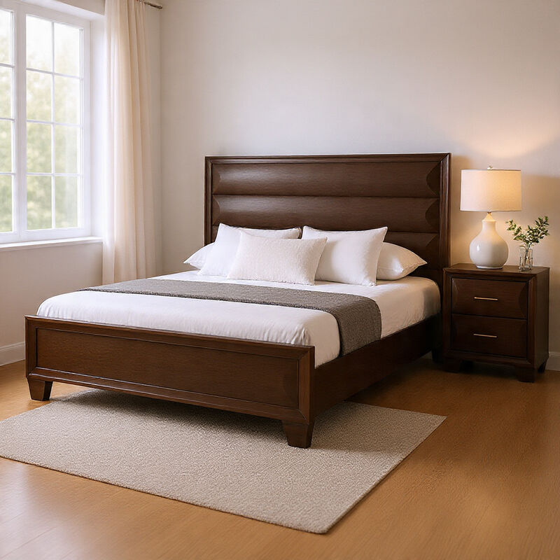 Queen Bedroom Set, Espresso Brown, Gold Wood, 2 Piece Set with Nightstand image number 8