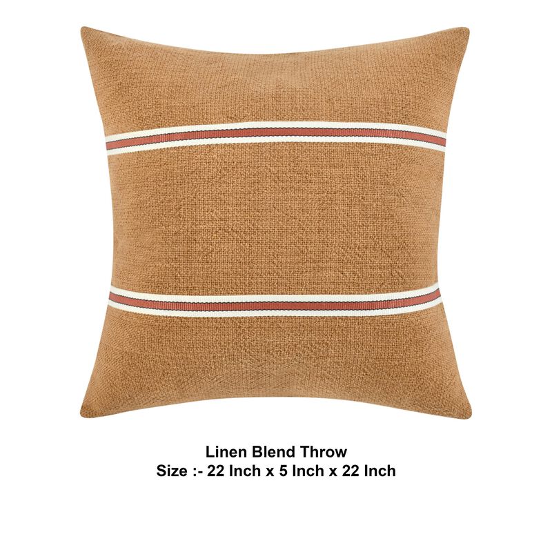 Square Accent Throw Pillow, 22 Inch Cotton and Linen, Chestnut Brown - Benzara