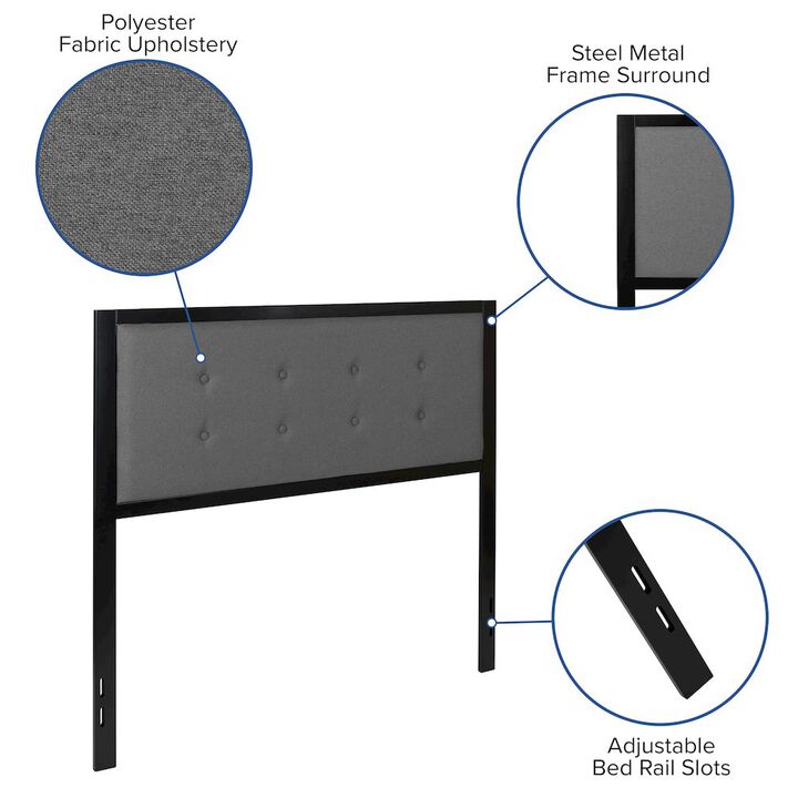 Flash Furniture Metal Tufted Upholstered Full Size Headboard in Dark Gray Fabric