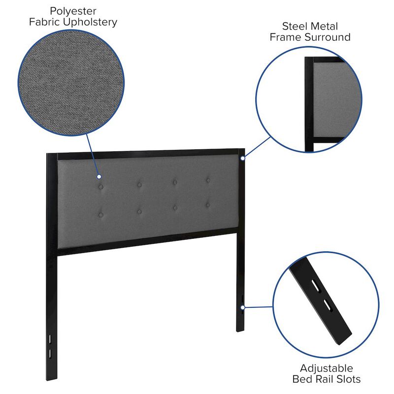 Flash Furniture Metal Tufted Upholstered Full Size Headboard in Dark Gray Fabric image number 1