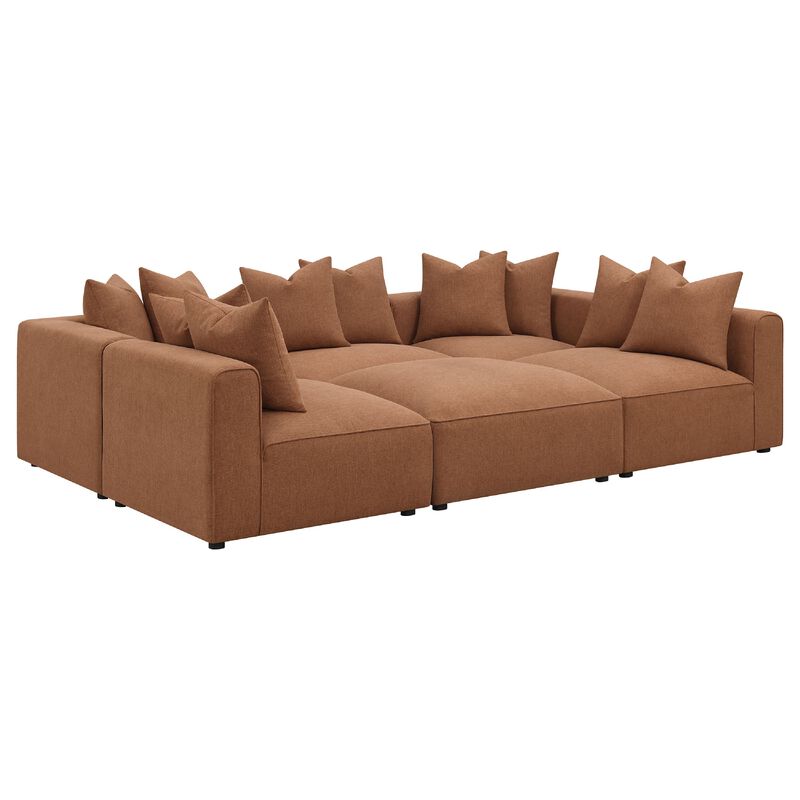 Hani 6pc Modular Sectional Sofa with Ottoman, Rich Brown, 10 Pillows image number 3