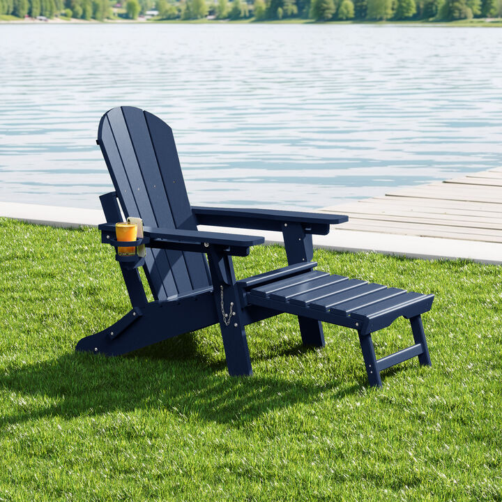 WestinTrends Folding Adjustable Adirondack Chair with Retractable Ottoman and Cup Holder