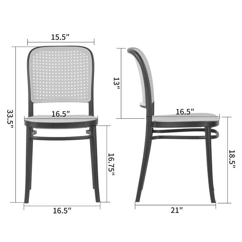 Glamour Home Set of 2 Balto Black Plastic Dining Chair with Rattan Detail
