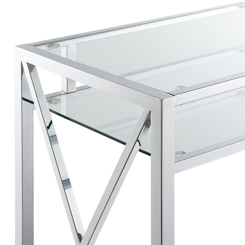 Convenience Concepts Oxford Chrome 42 Inch Desk, Clear Glass/Chrome
