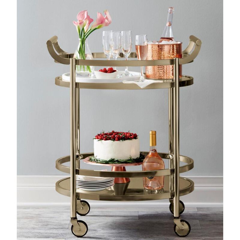 Lakelyn Serving Cart, Rose Gold & Clear Glass
