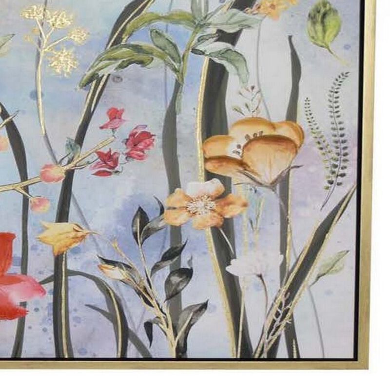 47 x 47 Framed Canvas, Red Floral Oil Painting, Natural Fiber, Multicolor - Benzara