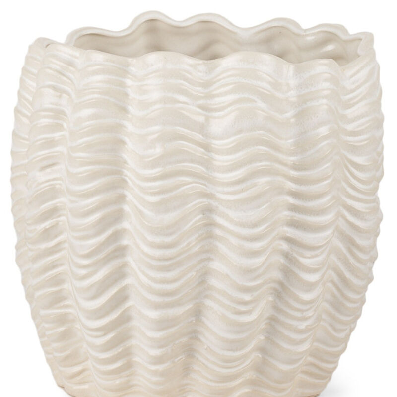 HomeRoots 11" Cream Ceramic Sculptural Waves Table Vase image number 2