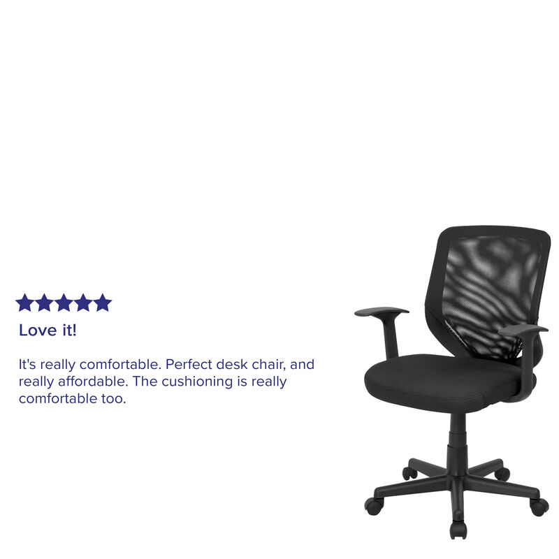 Norris Mid-Back Black Mesh Tapered Back Swivel Task Office Chair with T-Arms image number 2