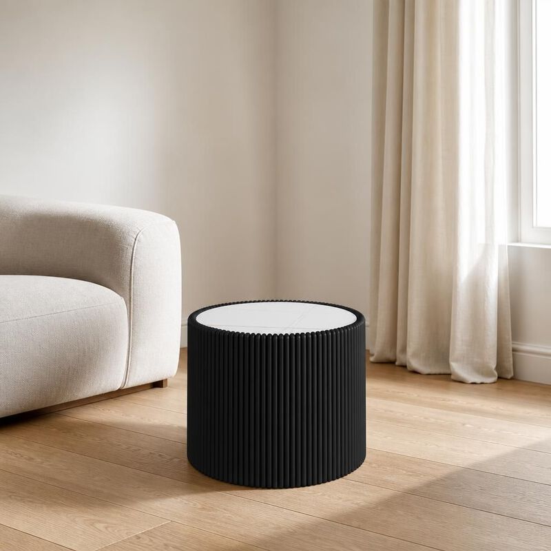 GOODSILO Round Cylinder Sintered Stone Top Modern Coffee Table with Unique Gold Pattern for Living Room and Multi-space Use image number 2