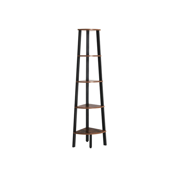 Hivvago Rustic Brown Industrial 5-tier Floor Standing Corner Shelf