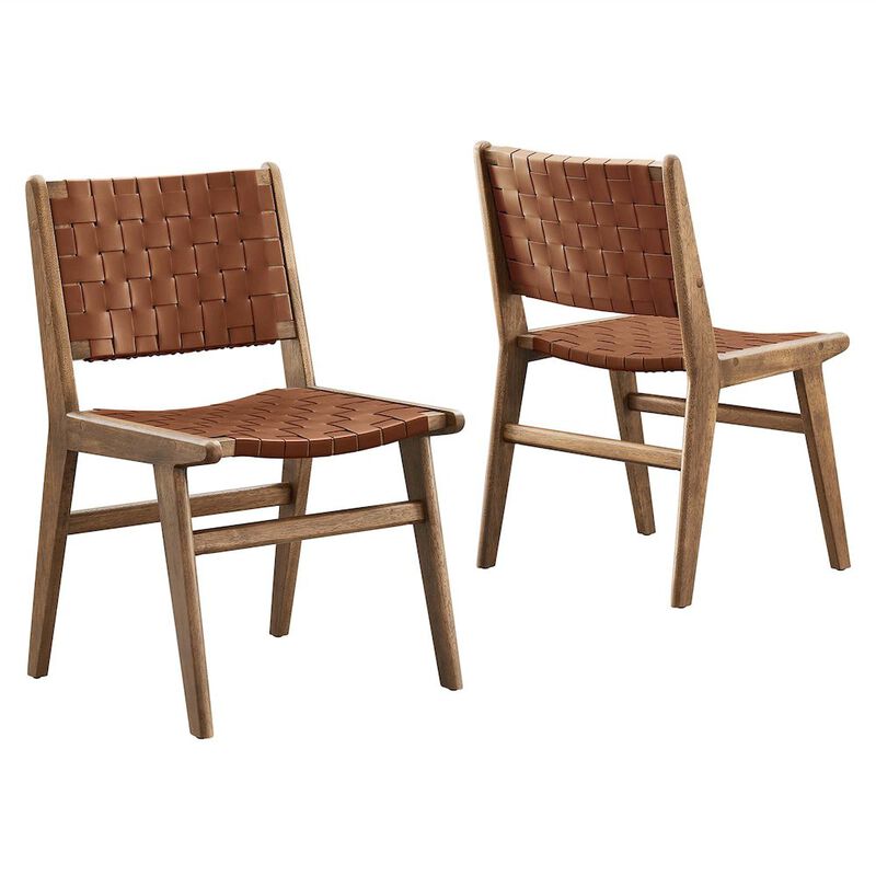 Saoirse Leather Wood Dining Side Chair Set of 2 image number 0