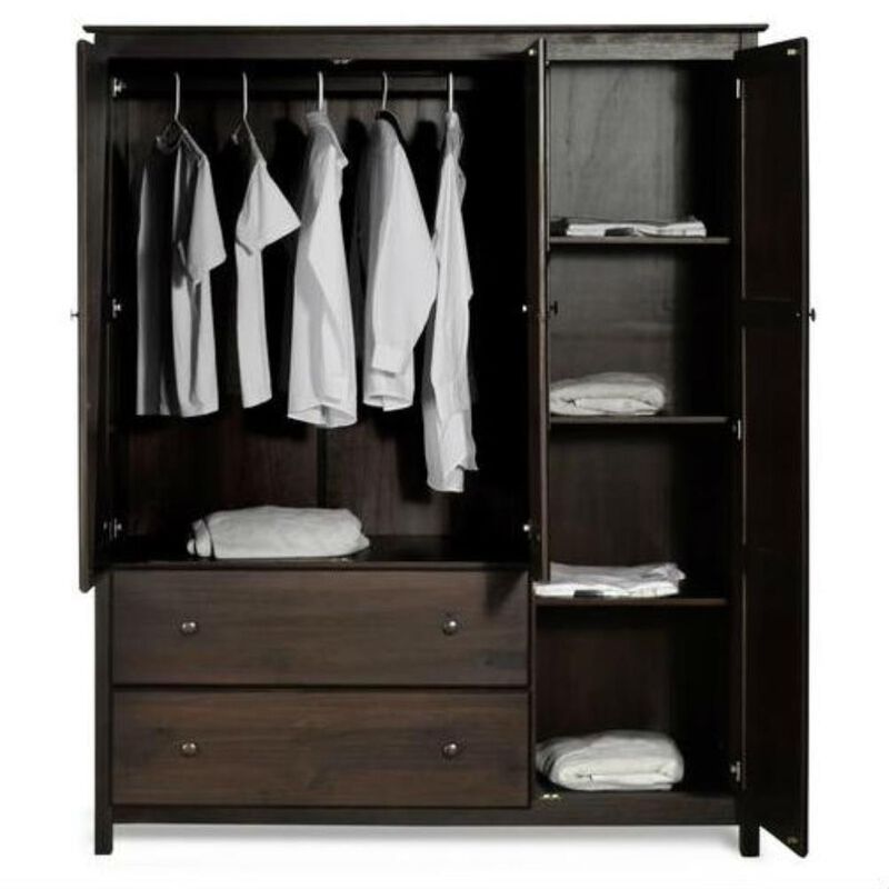 Hivvago Espresso Wood Finish Bedroom Wardrobe Armoire Cabinet Closet