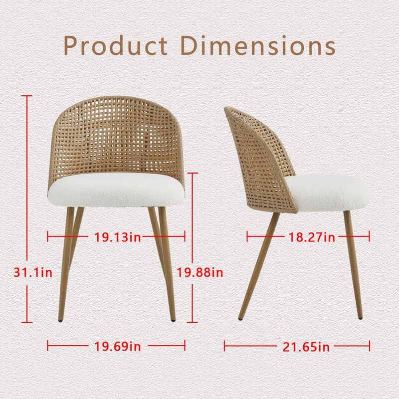 2 Pack Rattan Dining Chairs PE Rattan Woven Back Dining Chair with Teddy Upholstered Cushion Metal Legs Kitchen Dining Chairs image number 2