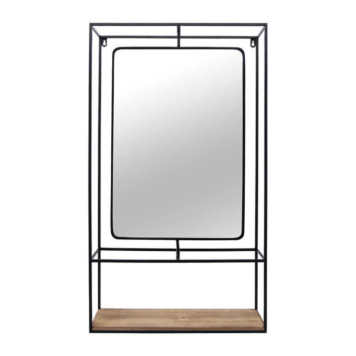 Metal/Wood Wall Shelf w/Mirror