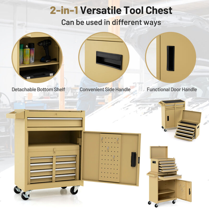 2-in-1 Tool Chest with Locking Drawers and Casters &ndash; Garage & Workshop Storage