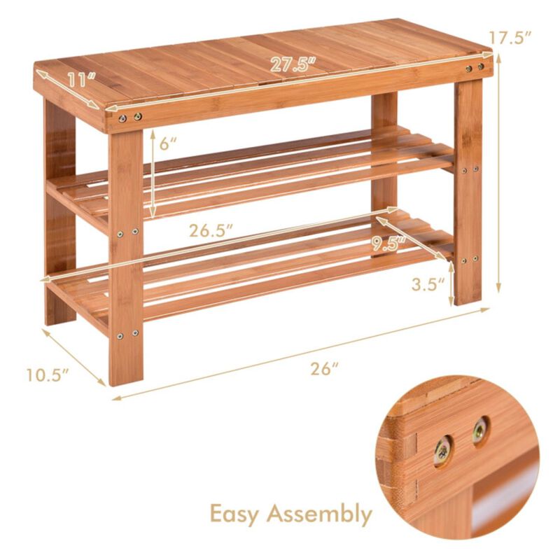 Hivvago 3-Tier Bamboo Shoe Bench Holds up to 6 Pairs for Entry