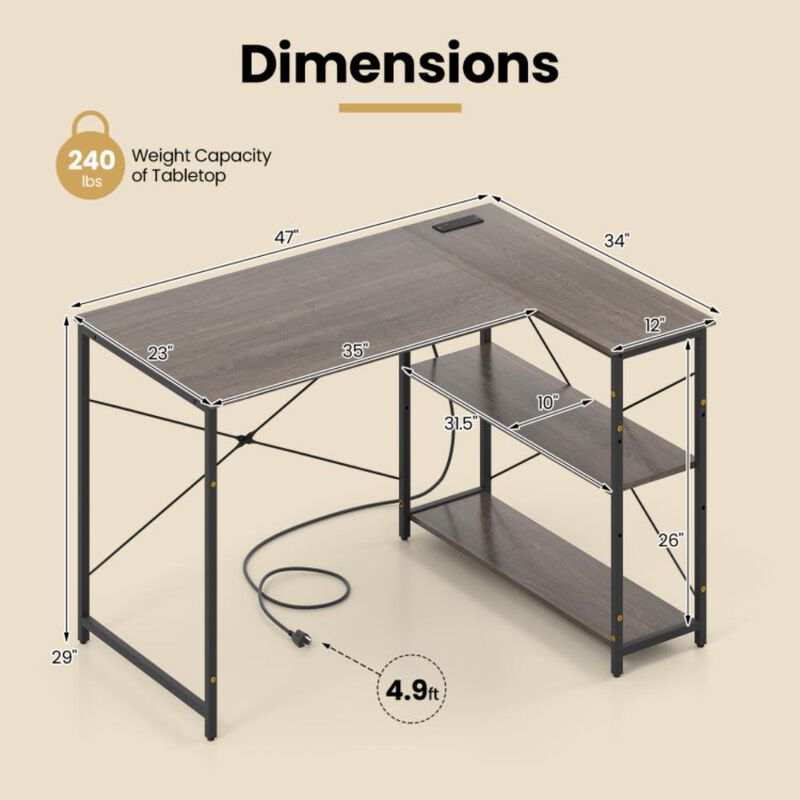 Hivvago L-shaped 47 Inch Reversible Corner Desk with Adjustable Storage Shelves
