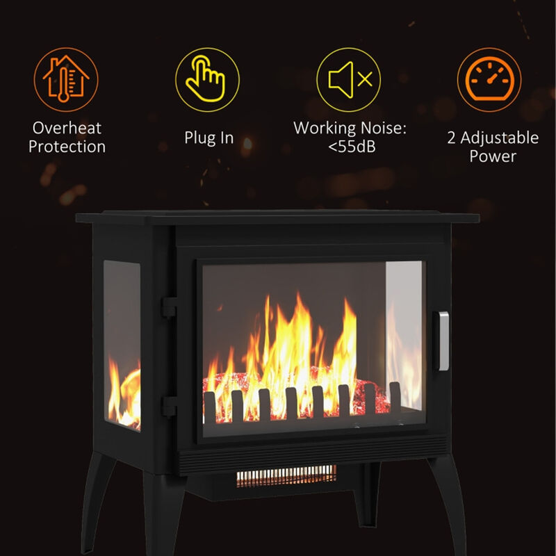 Freestanding Electric Fireplace with Adjustable Temperature, Realistic Flame Heater for Home