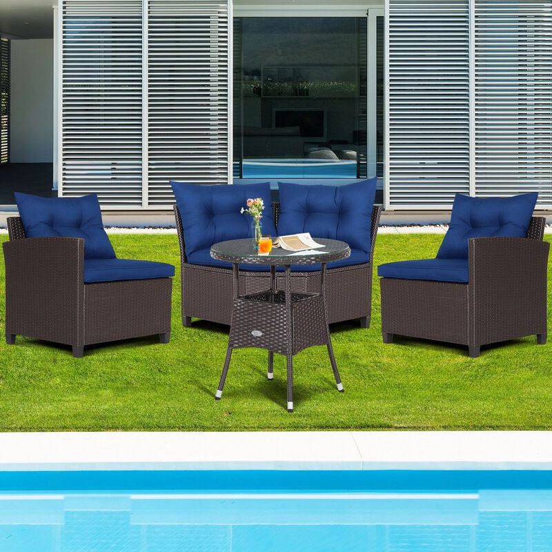 Mondawe 4 Pieces Patio Rattan Furniture Set Cushioned Sofa Glass Table