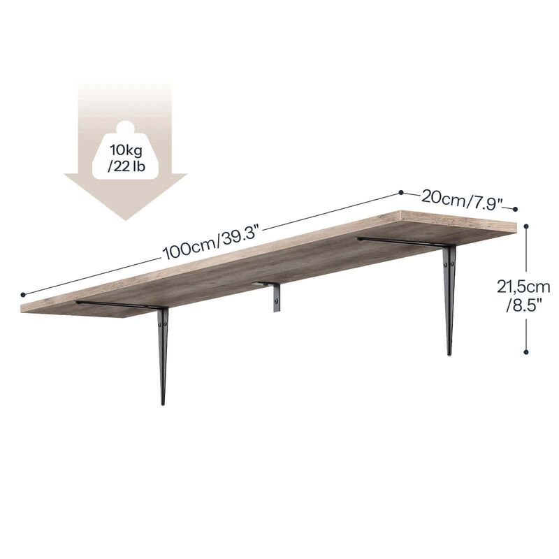 Wall Mounted Floating Shelves Set of 2 with Metal Support Brackets- Greige image number 2