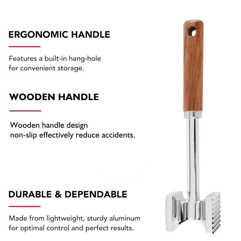 Dual-Sided Meat Tenderizer With Wooden Handle image number 3
