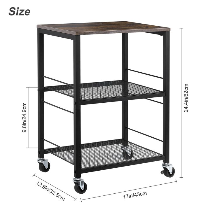 MOOACE Rustic 3 Tier End Table with Wheel,Side Table Nightstand Storage Shelf for Bedroom,Kitchen,Living Room and Office, Stable