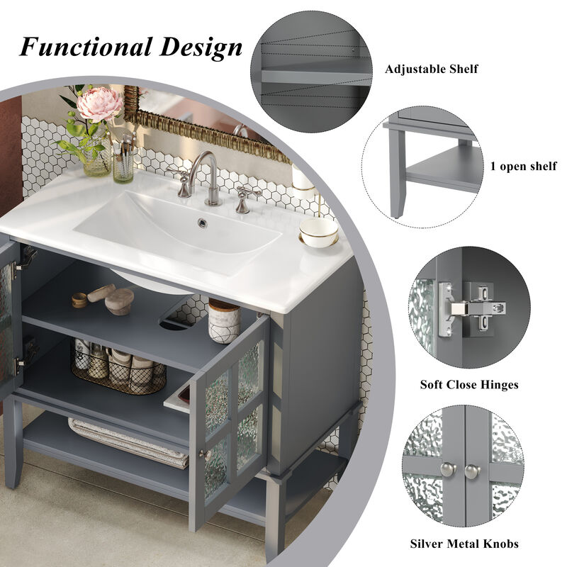 TATEUS 36-Inch Bathroom Vanity with Ceramic Sink Functional Storage with Smart Layout