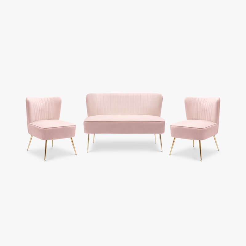 WestinTrends Mid Century Modern Tufted Velvet Loveseat Sofa and Chair Set