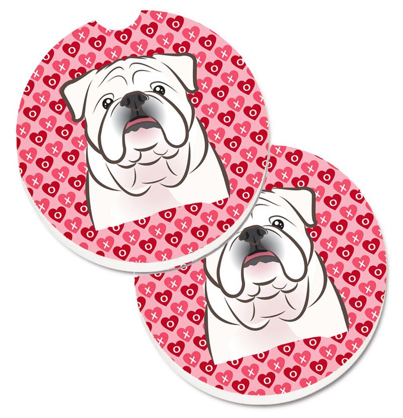 Caroline's Treasures White English Bulldog Hearts Set of 2 Cup Holder Car Coasters, 2.56, Multicolor