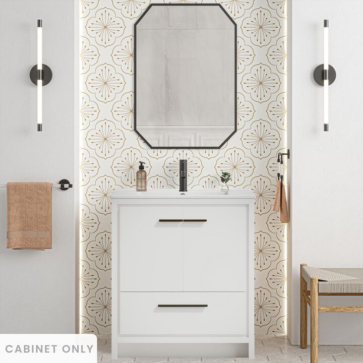 Virage 30" Freestanding Bathroom Vanity in White without Sink Top