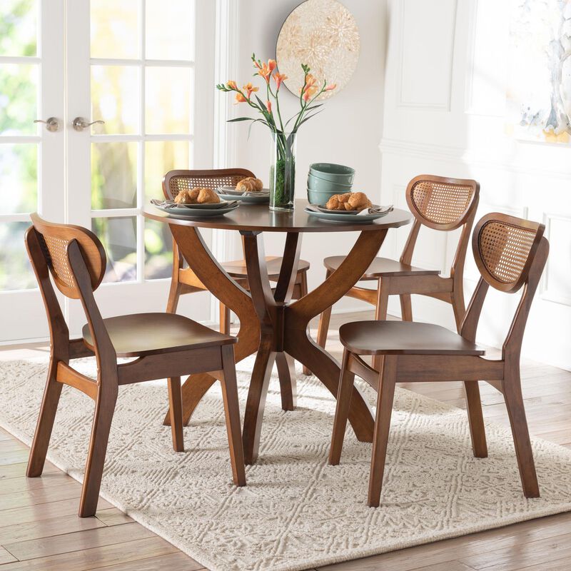 Baxton Studio Kenna 5-Piece Dining Set - Mid-Century Modern Round Table and Chair Set for Dining Room, Kitchen, Apartment image number 6