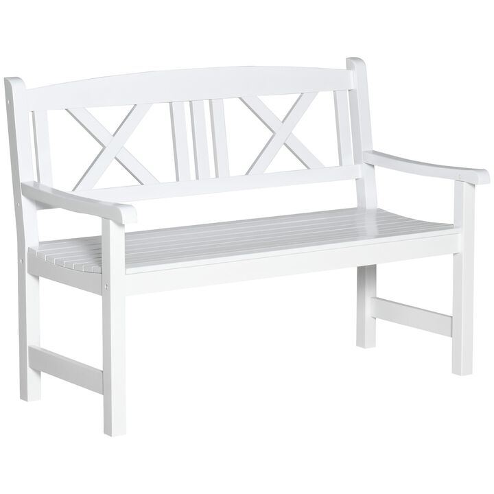 2-Seater Wooden Garden Bench, 4FT Outdoor Patio Loveseat for Yard, Lawn, Porch, White