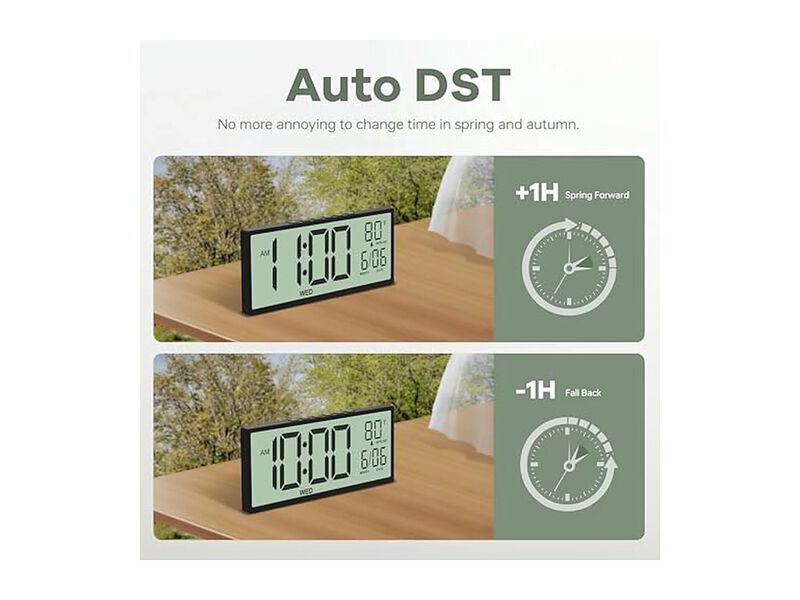 Digital Alarm LCD Screen Display Auto Wall Clock 5 Inch Black Living Room Decor image number 3
