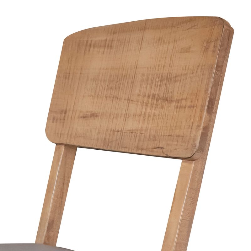 Dome 19 Inch Dining Chair, Set of 2, Gray Faux Leather, Brown Mango Wood image number 2