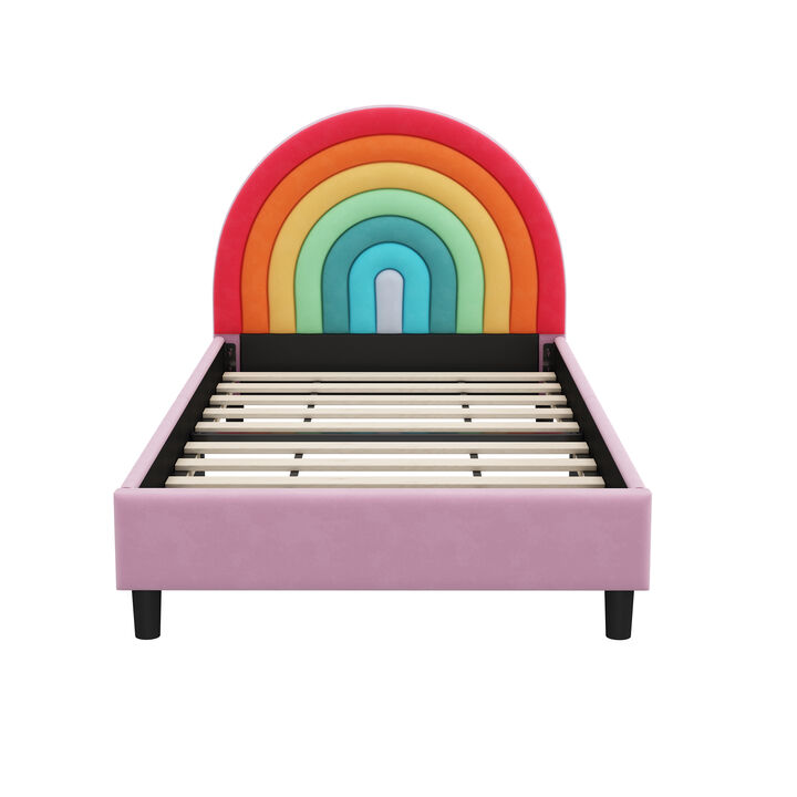 Merax Platform Bed with Rainbow Headboard Princess Kids Bed
