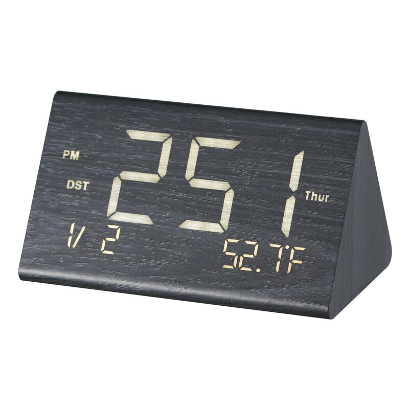 Digital Wooden Alarm Clock with Voice Control Dual Alarm USB Charger image number 4