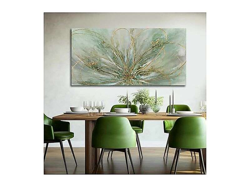 Green Flowers Canvas Wall Art Modern Gold Foil Abstract Nature Decor Office Room image number 3