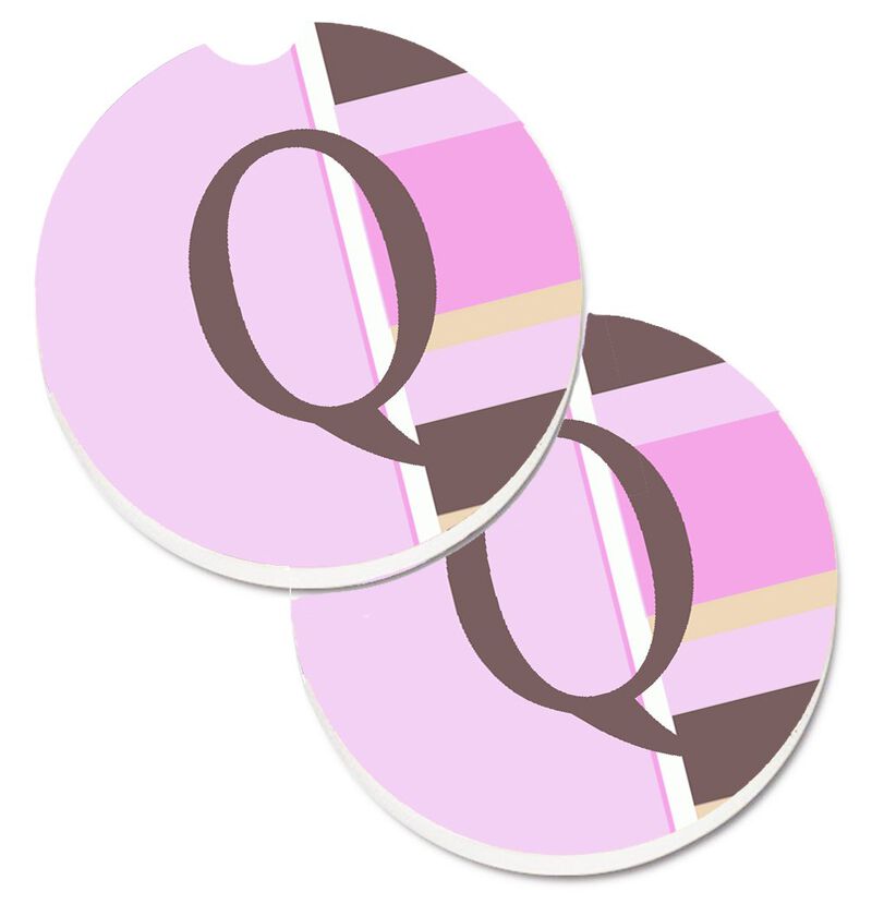 Caroline's Treasures Letter Q Initial Monogram - Pink Stripes Set of 2 Cup Holder Car Coasters CJ1005-QCARC, 2.56, Multicolor