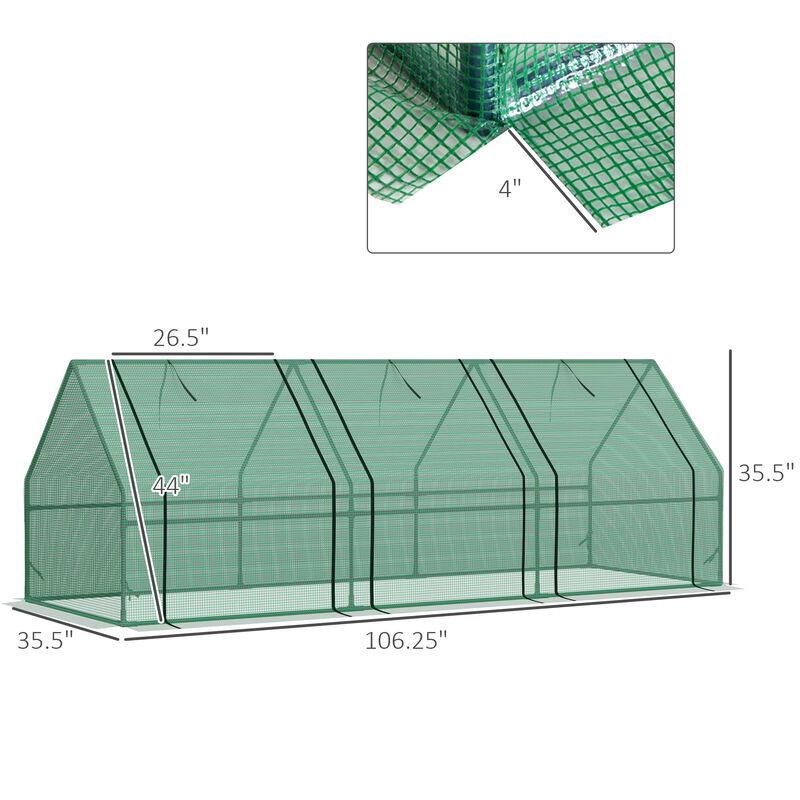 Outsunny 9' x 3' x 3' Portable Mini Greenhouse Outdoor Garden with Large Zipper Doors and Water/UV PE Cover, Green