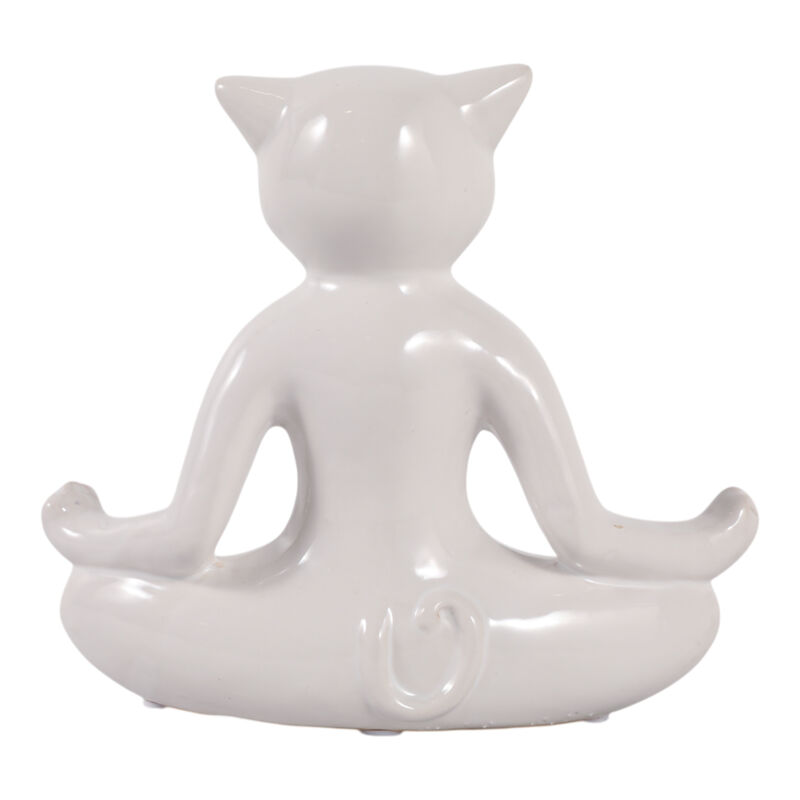 Ceramic 7" Yoga Cat, White image number 4
