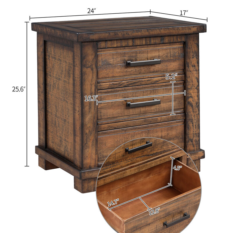 Merax Rustic 3-Drawer Solid Wood Nightstand