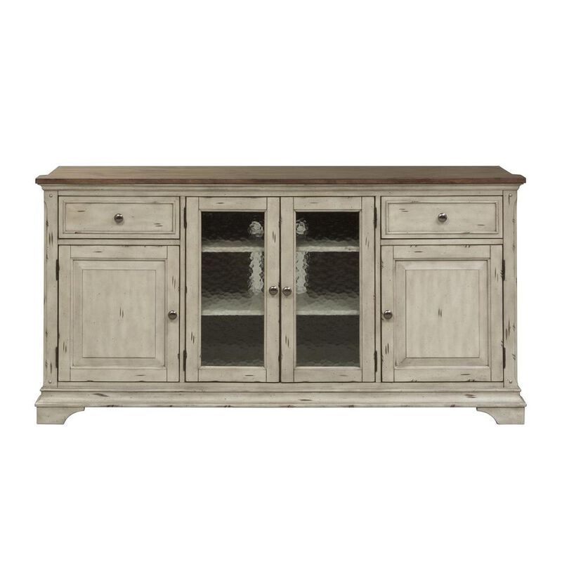Liberty Furniture Entertainment TV Stand Antique White w/ Wirebrushed Tobacco Accents image number 2